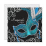 Teal Blue Silver Mask Teal Black Masquerade Party Invites