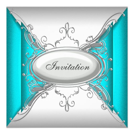 Teal Blue Silver Party Invites