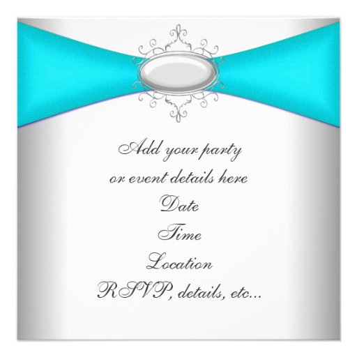 Teal Blue Silver Party Invites