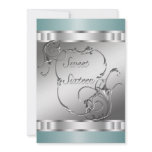 Teal Blue Silver Sweet 16 Birthday Party Announcement