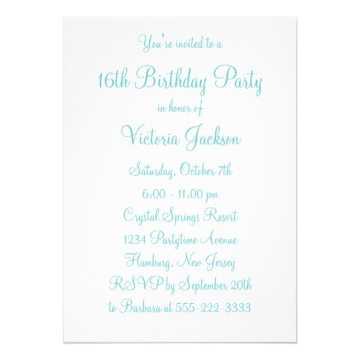 Teal Blue Silver Sweet 16 Birthday Party Announcement