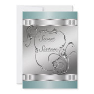 Teal Blue Silver Swirls Tiffany Sweet Sixteen invitation