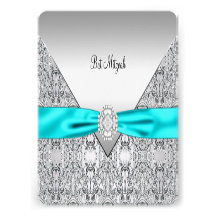 Teal Blue Silver Teal Bat Mitzvah Personalized Announcement
