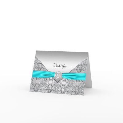Teal Blue Silver Thank You Card