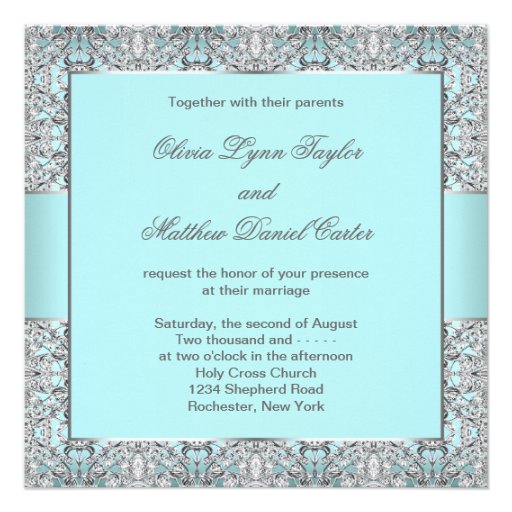 Teal Blue Silver Wedding Invitation Templates