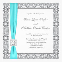 Teal Blue Silver Wedding Invitation Templates invitations