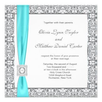 Teal Blue Silver Wedding Invitation Templates