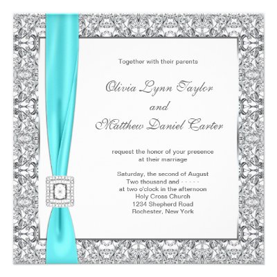 Teal Blue Silver Wedding Invitation Templates