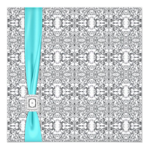 Teal Blue Silver Wedding Invitation Templates