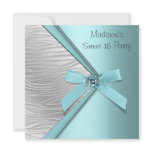 Teal Blue Silver Zebra Sweet 16 Party Invitations