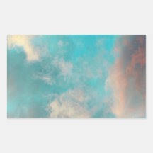 Teal Blue Sky Clouds Rectangular Sticker