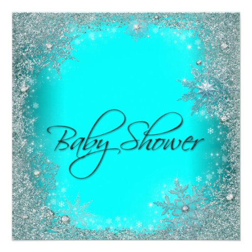 Teal Blue Snowflake Baby Shower Invitations