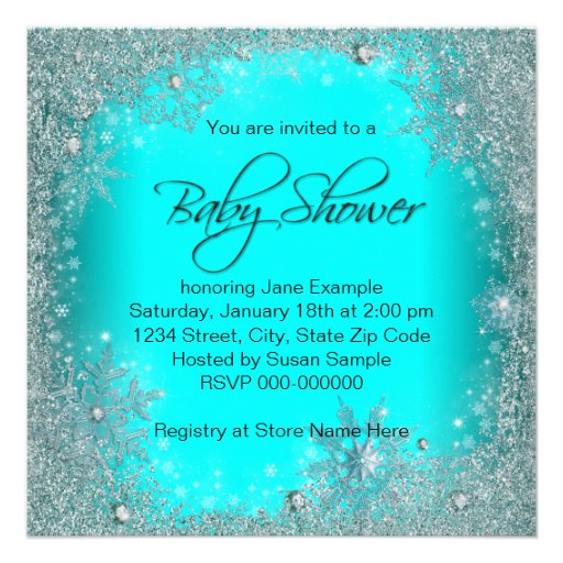 Teal Blue Snowflake Baby Shower Invitations