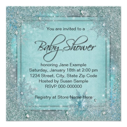 Teal Blue Snowflake Baby Shower Invitations