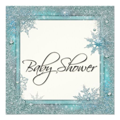 Teal Blue Snowflake Baby Shower Invitations