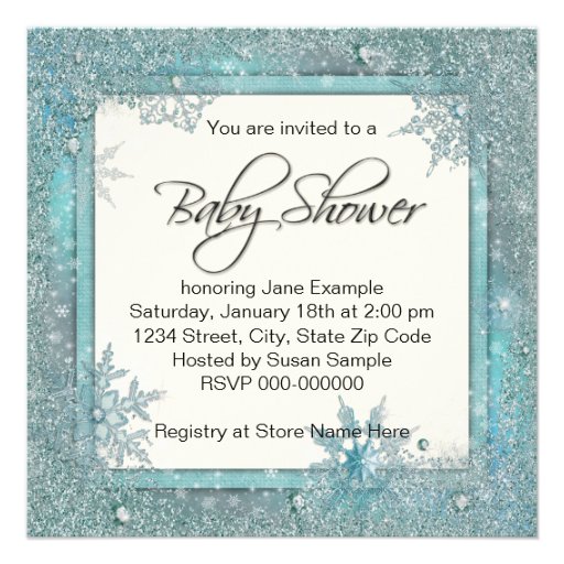 Teal Blue Snowflake Baby Shower Invitations