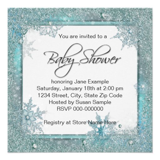 Teal Blue Snowflake Baby Shower Invitations