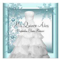 Teal Blue Snowflake Winter Wonderland Quinceanera Announcements
