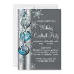 Teal Blue Snowflakes Ornaments Christmas Party Invitations