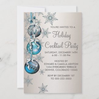 Teal Blue Snowflakes Ornaments Christmas Party invitation