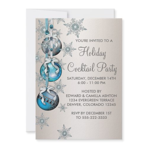 Teal Blue Snowflakes Ornaments Christmas Party Announcements