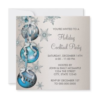 Teal Blue Snowflakes Ornaments Christmas Party Announcement