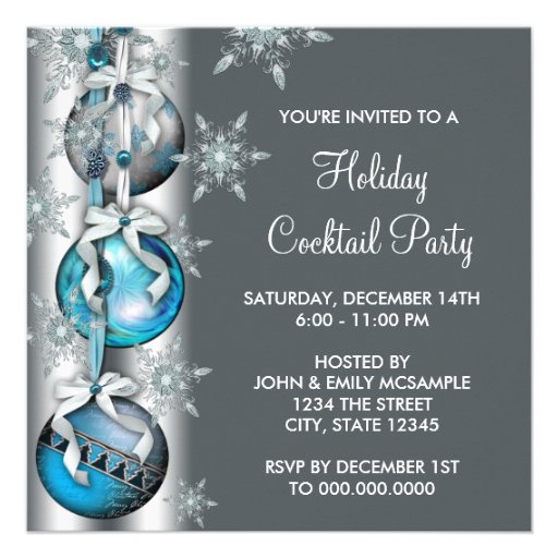 Teal Blue Snowflakes Ornaments Christmas Party Custom Invitations