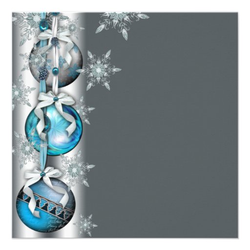 Teal Blue Snowflakes Ornaments Christmas Party Custom Invitations