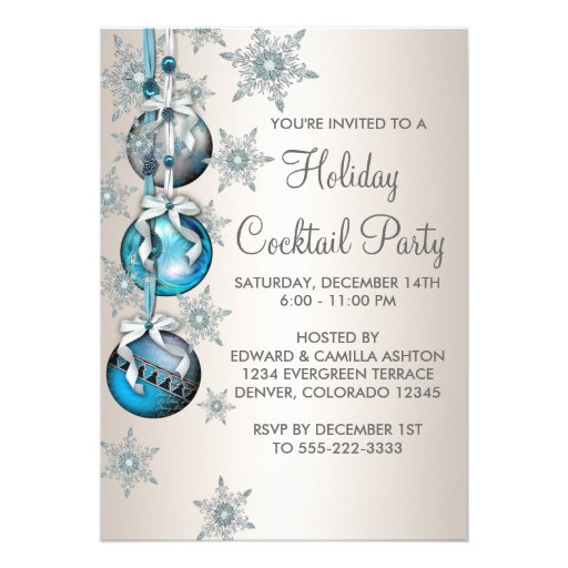Teal Blue Snowflakes Ornaments Christmas Party Announcements (front side)