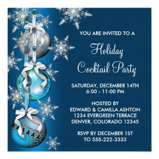 Teal Blue Snowflakes Ornaments Christmas Party Invitation