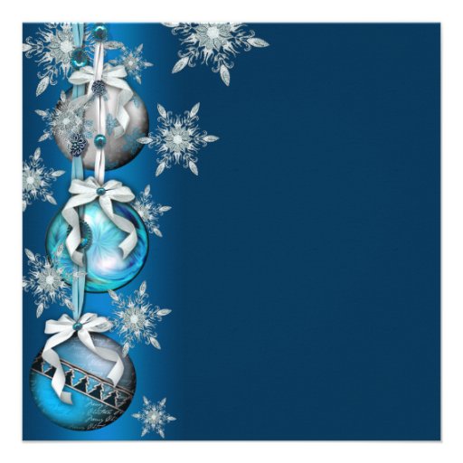 Teal Blue Snowflakes Ornaments Christmas Party Invitation