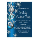 Teal Blue Snowflakes Ornaments Christmas Party Custom Invites