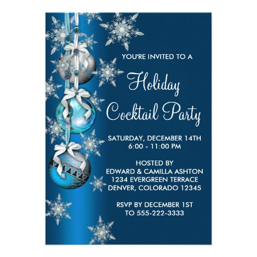 Teal Blue Snowflakes Ornaments Christmas Party Custom Invites