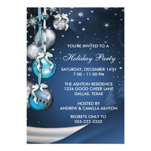 Teal Blue Snowflakes Ornaments Christmas Party Custom Announcements