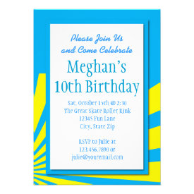 Teal Blue Starburst Birthday Party Invitations