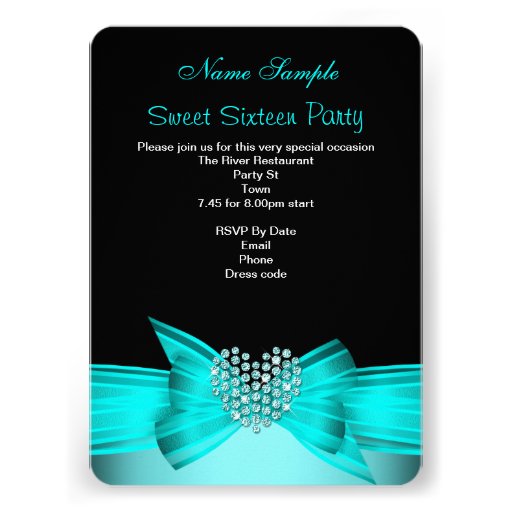Teal Blue Sweet 16 Birthday Party Diamond Photo 2 Custom Invites