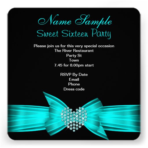 Teal Blue Sweet 16 Birthday Party Diamond Photo Personalized Invitations