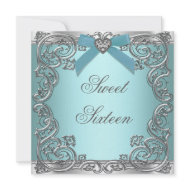 Teal Blue Sweet 16 Birthday Party invitation