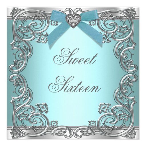 Teal Blue Sweet 16 Birthday Party Personalized Announcements