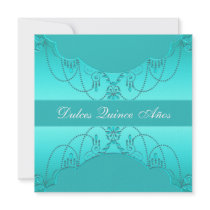 Teal Blue Sweet Fifteen Quinceanera Invitation