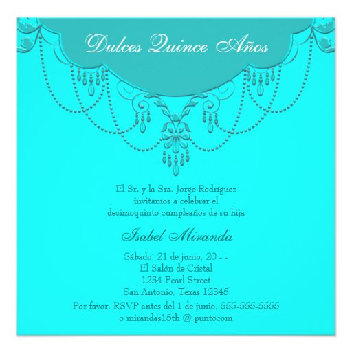 Teal Blue Sweet Fifteen Quinceanera Invitation