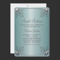 Teal Blue Sweet Sixteen Birthday Party Custom Invite