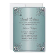 Teal Blue Sweet Sixteen Birthday Party invitation