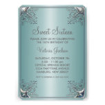 Teal Blue Sweet Sixteen Birthday Party Custom Invite