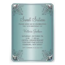 Teal Blue Sweet Sixteen Birthday Party invitations