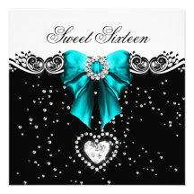 Teal Blue Sweet Sixteen Sweet 16 Party Personalized Invitation