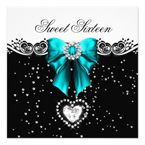 Teal Blue Sweet Sixteen Sweet 16 Party Personalized Invitation