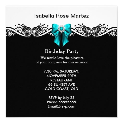Teal Blue Sweet Sixteen Sweet 16 Party Personalized Invitation