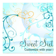 Teal Blue Swirls Sweet Sixteen Birthday Banner print