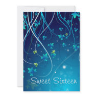 Teal Blue Swirls Sweet Sixteen Party invitation